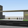 Modern Entrance Gate With High Rise Buildings Trees Cars And Lighting