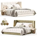 Double Bed With Upholstered Headboard Soft Blanket Pillows And Color Options