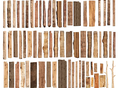 Various Natural Wooden Strips And Pieces With Different Wood Grain Textures 3d model