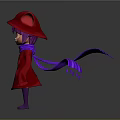 Cute Character In Red Coat With Cat Ear Hat Purple Scarf And Green Eyes