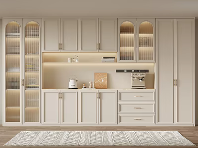Modern White Dining Room Sideboard With Arched Glass Doors LED Lighting And Storage Drawers 3d model