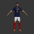 French Football Player In Blue Jersey Number 9 With White Shorts And Red Socks