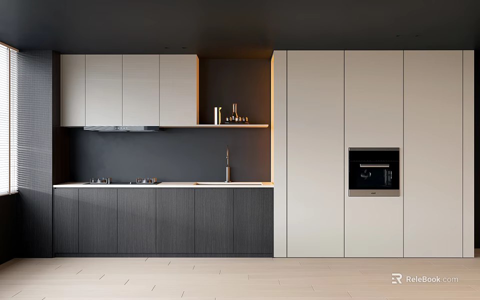 Modern Kitchen Cabinets With Gray And White Design And Sleek Countertop In Contemporary Space 3d model 