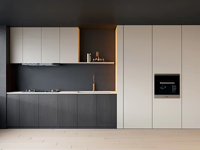 Modern Kitchen Cabinets With Gray And White Design And Sleek Countertop In Contemporary Space 3d model