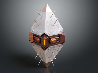 Space Aerospace Futuristic Metallic Geometric Object With Orange Lights Spikes And Textured Surface 3d model