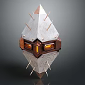 Space Aerospace Futuristic Metallic Geometric Object With Orange Lights Spikes And Textured Surface