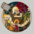 Vibrant Abstract Round Rug Featuring Colorful Geometric Shapes And Artistic Patterns