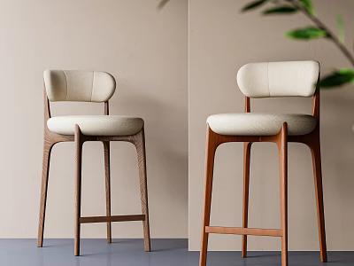 Modern Bar Stools With Wooden Frame Light Upholstered Seats And Curved Backrests 3d model