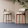 Modern Bar Stools With Wooden Frame Light Upholstered Seats And Curved Backrests