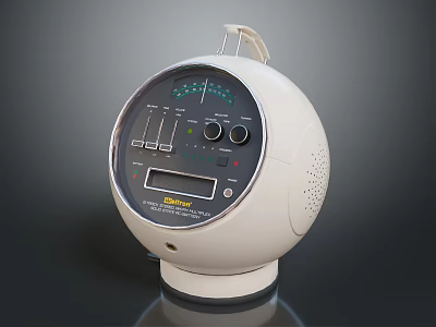 White Spherical Portable Speaker With Display Screen And Control Buttons 3d model