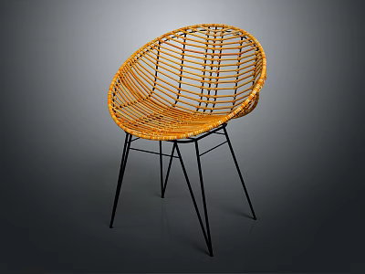 Yellow Rattan Leisure Chair With Modern Design And Black Metal Legs 3d model