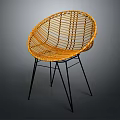 Yellow Rattan Leisure Chair With Modern Design And Black Metal Legs