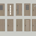 Various Wooden Hinged Doors With Glass Panels And Different Styles 3d model