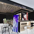 Modern Specialty Store Interior With Purple Posters Display Counter And Product Shelves