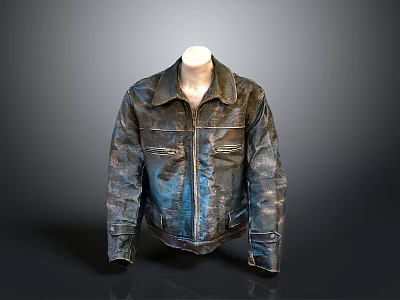 Vintage Distressed Leather Jacket With Classic Design And Zipper Pockets 3d model