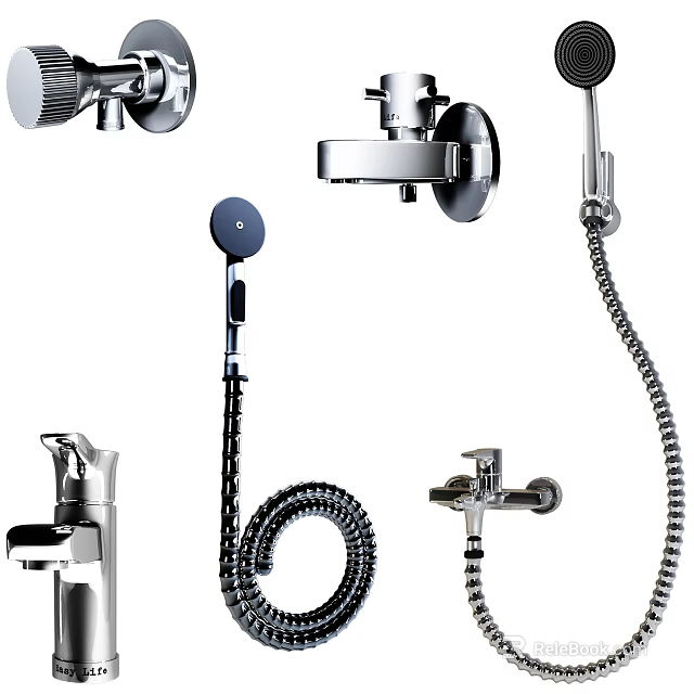 Complete Chrome Shower Set With Rainfall Head Handheld Sprayer Flexible Hose And Faucet 3d model 