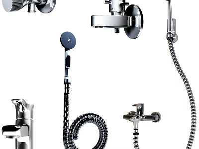 Complete Chrome Shower Set With Rainfall Head Handheld Sprayer Flexible Hose And Faucet 3d model