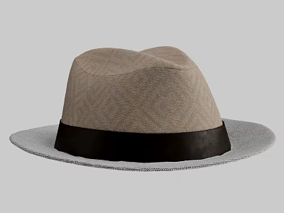 Classic Beige Woven Hat With Black Ribbon Band And Wide Brim Design 3d model