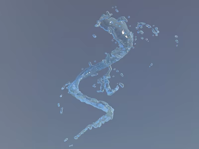 Dynamic Water Splash In Flowing Shape With Blue Background And Droplets 3d model