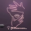 Creative Lighting Combinations With Pink Neon Hand And Face Outline On Purple Background