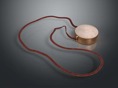 Red Leather Necklace with White Round Pendant and Gold Edge Detail 3d model