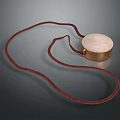 Red Leather Necklace with White Round Pendant and Gold Edge Detail