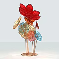 Colorful Flower Shaped Decorative Ornament Set With Glass Petals And Copper Metal Base