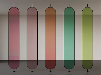 Cylindrical Objects In Pink Light Brown Orange Green Tones With Dark Bottoms On Light Wall 3d model