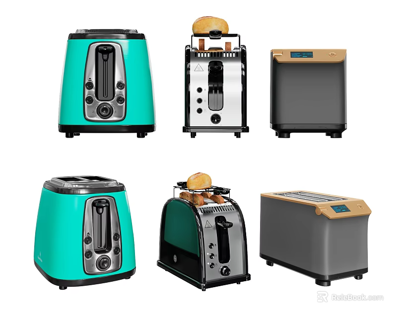 Stylish Kitchen Appliances Toasters With Various Turquoise Silver Black Gray Modern Designs 3d model 