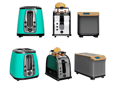 Stylish Kitchen Appliances Toasters With Various Turquoise Silver Black Gray Modern Designs 3d model