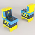 Vibrant Leisure Chair with Yellow Blue Modular Design Geometric Shape Circular Cutouts and Sunburst Pattern