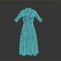 Blue With White Dots Long Sleeve Dress Featuring Button Front And Classic Style