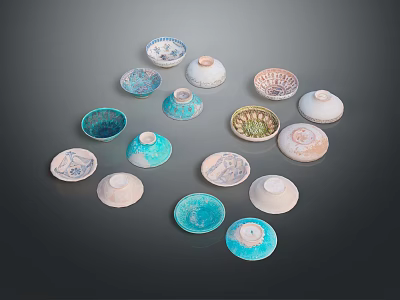 Stylish Decorative Plates In Blue And White Tones With Intricate Patterns For Home Decoration 3d model