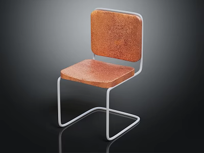 Modern Minimalist Chair With Brown Leather Seat Backrest And Silver Metal Square Frame 3d model