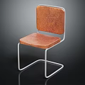 Modern Minimalist Chair With Brown Leather Seat Backrest And Silver Metal Square Frame