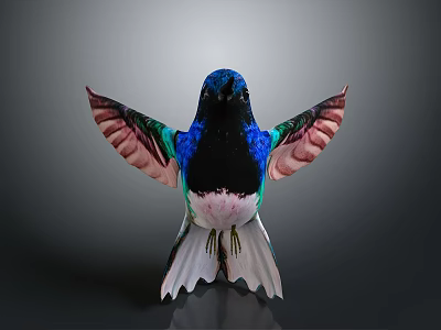 Vibrant Hummingbird With Spread Wings And Colorful Blue Green Pink Feathers 3d model