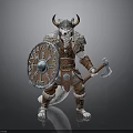 Mythical Wolf Head Viking Warrior With Horned Helmet Shield And Axe