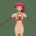 Pink Haired Character in White Top R White Skirt Black Gloves Brown Boots Green Background