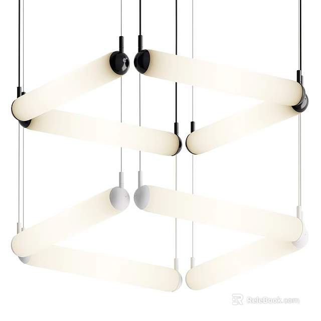 Modern Linear Geometric Chandelier With White Tubes And Black Connectors Design 3d model 