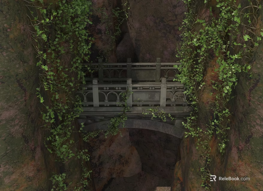Scenic Stone Bridge in Rocky Landscape with Climbing Green Vines 3d model 