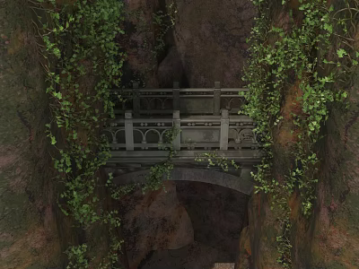 Scenic Stone Bridge in Rocky Landscape with Climbing Green Vines 3d model