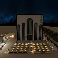 Modern Commercial Venue Under Starry Night With Outdoor Performance Stage And Tidy Comfortable Dining Areas