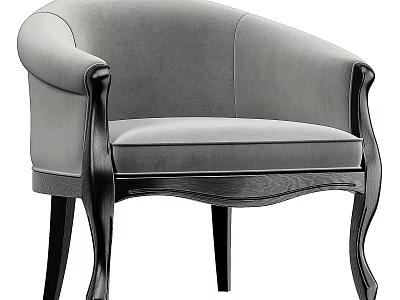 Stylish Grey Velvet Leisure Chair with Curved Armrests and Wooden Legs 3d model