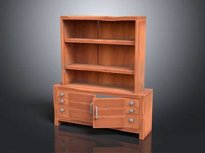 Wooden Bookshelf Featuring Open Shelves Bottom Drawers And Hinged Cabinet Door Storage 3d model