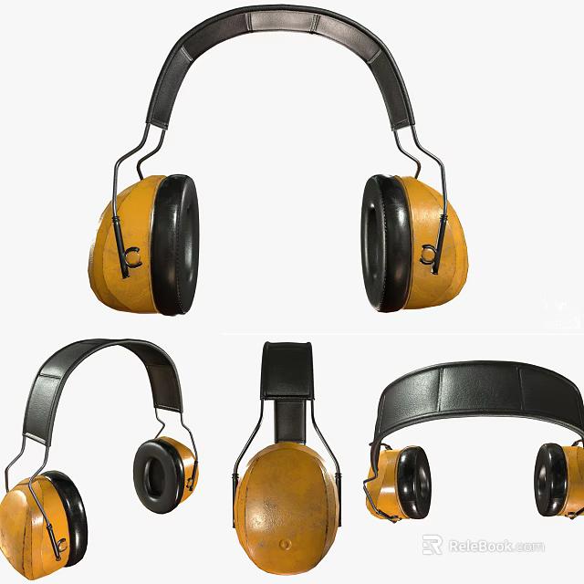 Over Ear Headphones With Leather Earpads And Classic Black Yellow Design 3d model 