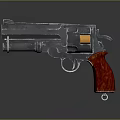 Classic Revolver With Red Grip And Silver Metal Cylinder Loaded Bullet