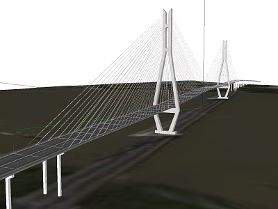 Modern Cable Stayed Bridge Structure with Tall Towers Steel Cables and Road Deck 3d model
