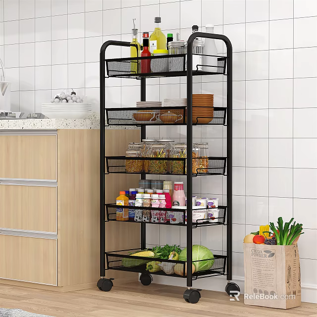 Black Open Multi-layer Metal Bathroom Cabinet Rack With Storage Shelves And Organizer 3d model 