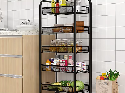 Black Open Multi-layer Metal Bathroom Cabinet Rack With Storage Shelves And Organizer 3d model