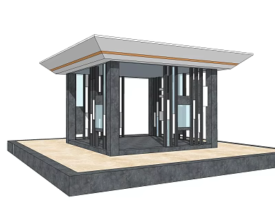 Modern Kiosk Structure With Glass Windows Gray White Design And Platform Base 3d model